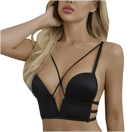 

REORIAFEE Women Bra Fashion Backless Strap Wrap Bra Fashion Sleep Bra Black S