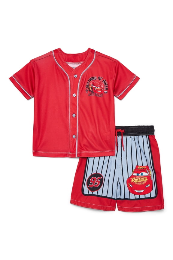 Character Toddler Boy Jersey Rash Guard and Swim Trunk Swim Set, Sizes 2T-5T