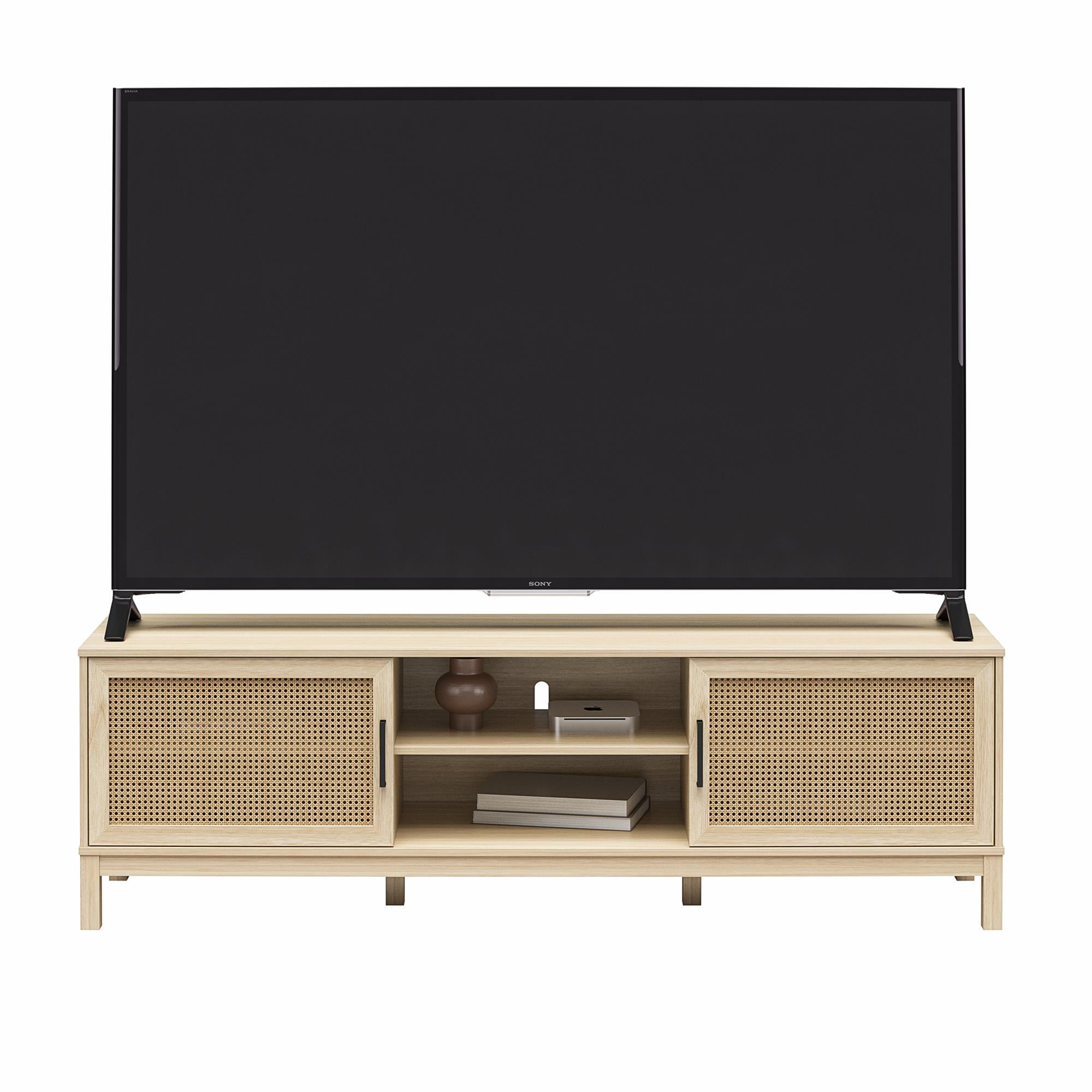 Mainstays Cane TV Stand for TVs up to 85", Spring Pine