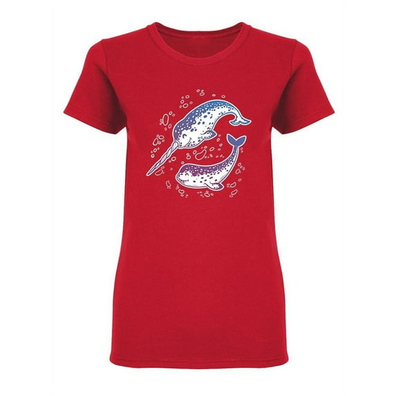 Couple Of Narwhals Design Shaped T-Shirt Women -Image by Shutterstock, Female Large