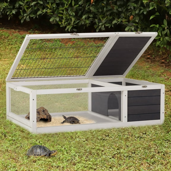 SAZYY Large Wooden Tortoise Enclosure with Transparent Panels – Indoor & Outdoor Habitat for Tortoises, Turtles & Reptiles Ideal for Living Rooms, Patios, Gardens & Balconies