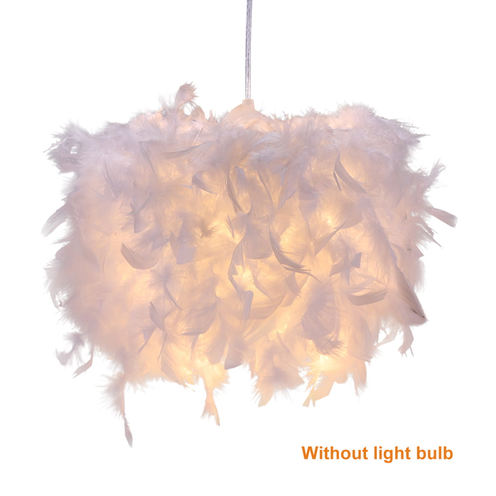 Faux Feather Easy Fit Ceiling Pendant Light Shade Living Room Lampshade LED Bulb