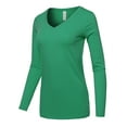 thumbnail image 2 of A2Y Women's Basic Solid Soft Cotton Long Sleeve V-neck Top T-shirt Kelly Green 3XL, 2 of 3