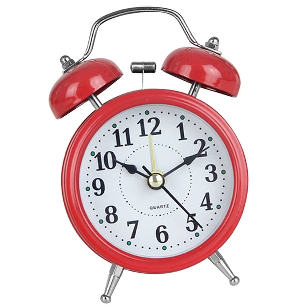Inteprter Reloj despertador de campana doble de 3 pulgadas, marco de Metal, esfera 3D con retroiluminación, luz nocturna, reloj de de escritorio para Electrónica Rojo