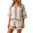 thumbnail image 2 of KKBOTIVE Short Sets for Women 2 Piece V Neck Summer Vacation Outfits for Women Boho Beach Matching Sets Casual Resort Wear Outfits 2026 Light Gray XL, 2 of 5