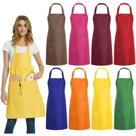 

8 PCS Plain Bib Aprons Bulk - Mixed Color Commercial Apron with 2 Pockets for Kitchen Cooking Restaurant BBQ Painting Crafting