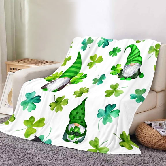 St. Patrick's Day Flannel Blanket Cute Spring Gnomes Throw Blanket Cozy Throws for Bed Couch Sofa, Room Decor,Soft and Breathable, 59" x 29.5" (C)