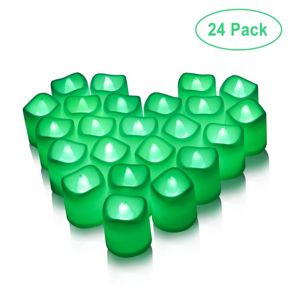ABUKY 24 Pack Green Tea Light Candles, Battery Powered LED Tea Lights, Jackolanterns