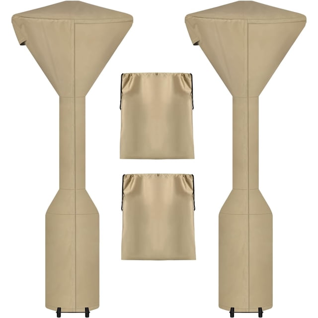 Housses Imperméables pour Chauffage de Patio Extérieur avec Fermeture Éclair et Sac de Rangement, Housse de Chauffage Robuste au Propane Antipoussière, Résistante aux UV et Coupe-Vent pour Chauffage sur Pied, 2 Paquets-95hx34dx19b Pouces Camel