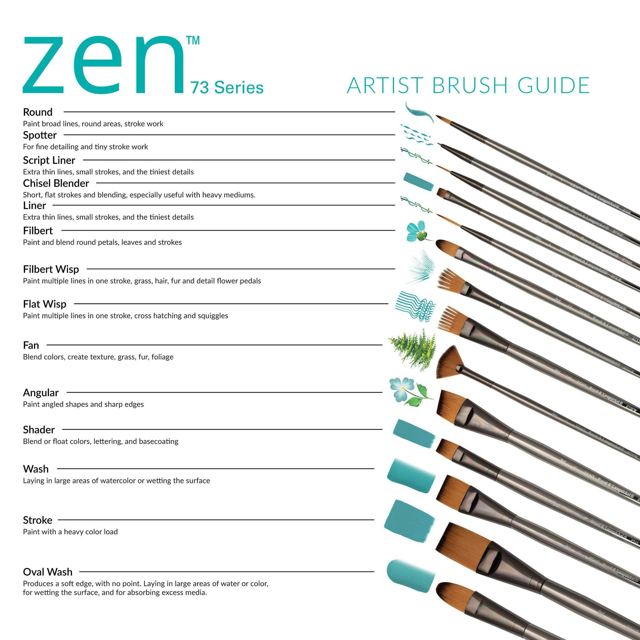 RZEN-SET737-ZP | zen™ 73 Series 5pc Standard Handle Wisp Brush Set