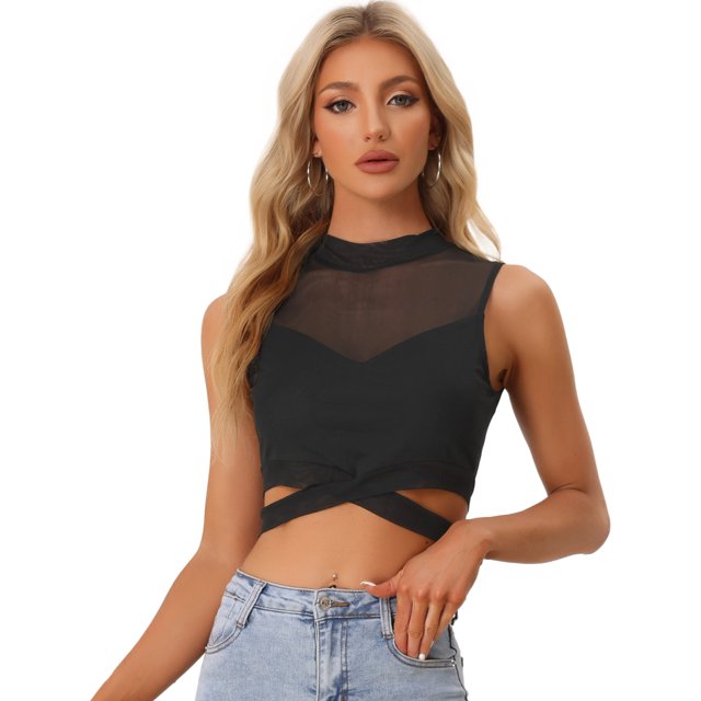 Camiseta Corta sin Mangas para Mujer Camisola Crop Top Negro M