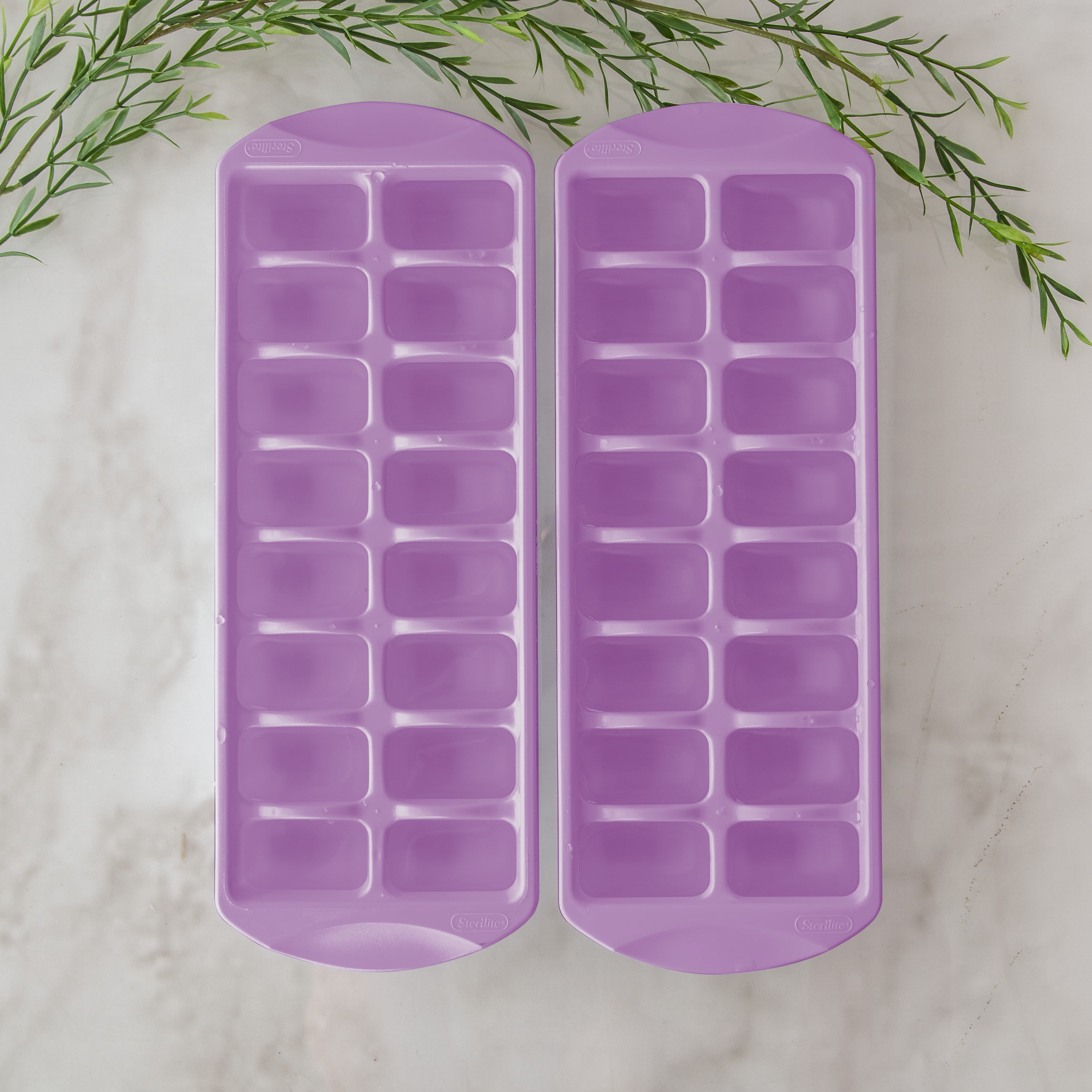 Sterilite, Ice Cube Tray, Set of Two Stacking Ice Cube Trays Plastic, Violet Bloom, plastic, designed for ice making.