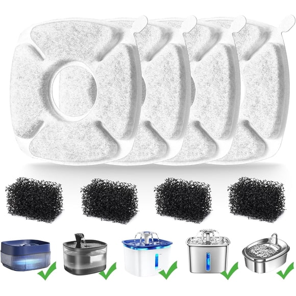 8 Pcs Cat Fountain Replacement Filters for Veken 95Oz/2.8L Automatic Pet Fountain and Stainless Steel Cat Water Fountain Dog Water Dispenser (4 Carbon Filters+4 Sponge Filters)