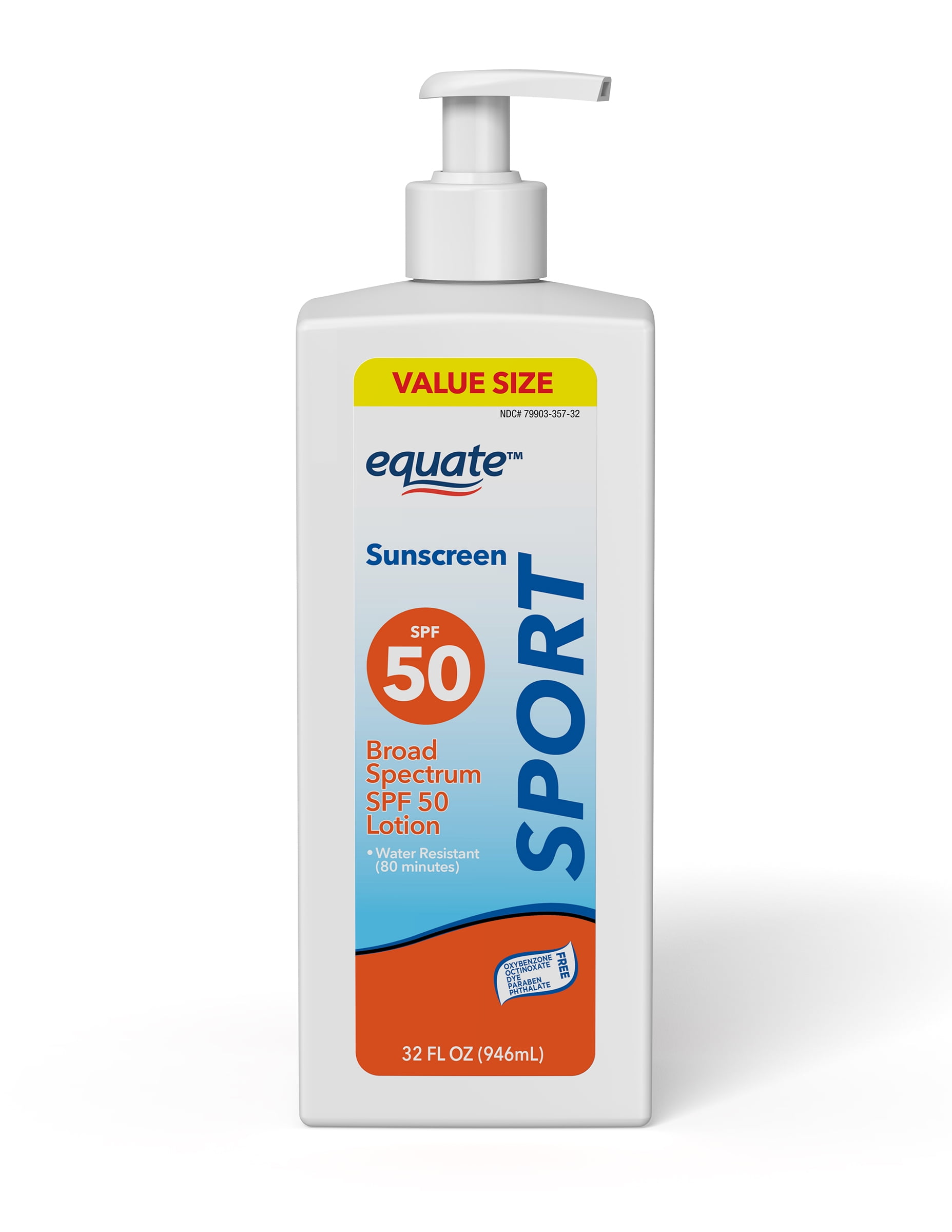(4 pack) Equate Sport Broad Spectrum Sunscreen Sport SPF 50 Lotion, 32 fl oz