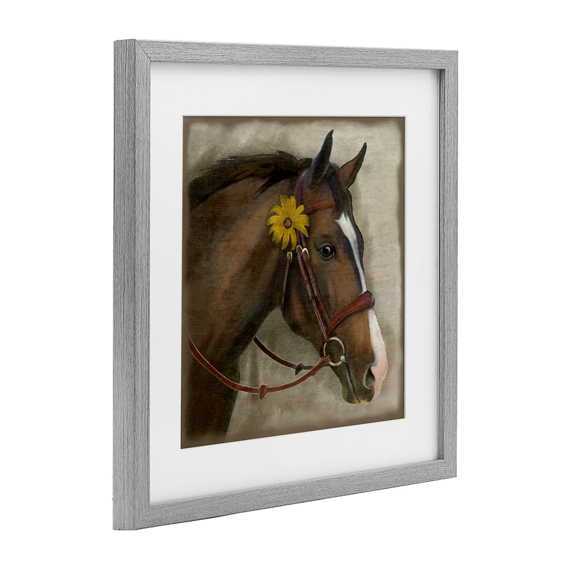 Stupell Industries Barnyard Horse with Daisy Gray Framed Print Under Glass, design by Suzanne Nicoll