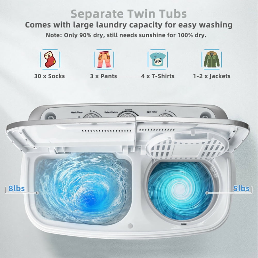 GVN Space Saving Full-Automatic Washer,Washing Machine,8 lbs Portable Mini Twin Tub Spinner Semi-Automatic Washing Machine