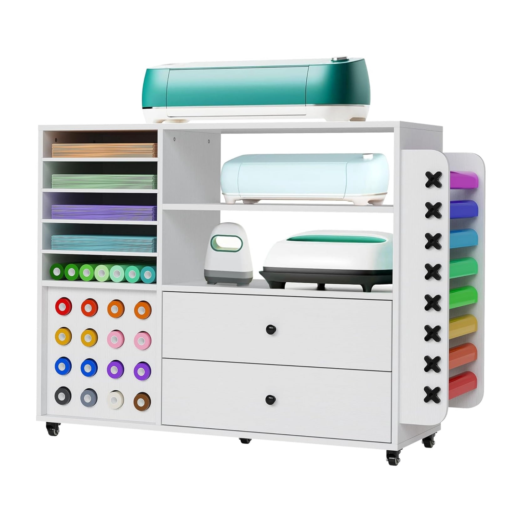 Home Craft Organization and Storage Cabinet Compatible with Cric ut Machines Cric ut Cart with 2 Drawers & 24 Vinyl Roll Holder, Craft Station Cricuts Accessories Storage Organizer