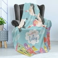 thumbnail image 4 of Baby Shower Soft Flannel Fleece Throw Blanket, Storks Flying over Town Delivering Babies Cartoon City New Born Announcement, Cozy Plush for Indoor and Outdoor Use, 60" x 80", Multicolor, by Ambesonne, 4 of 5