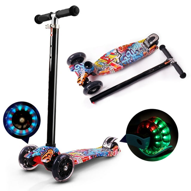 Trottinette Pliable Pliable pour Enfants Trottinette à 3 Roues avec Roues Lumineuses Trottinette à Propulsion pour Tout-Petits 3-8 Ans avec Hauteur Ajustable Trottinette Légère