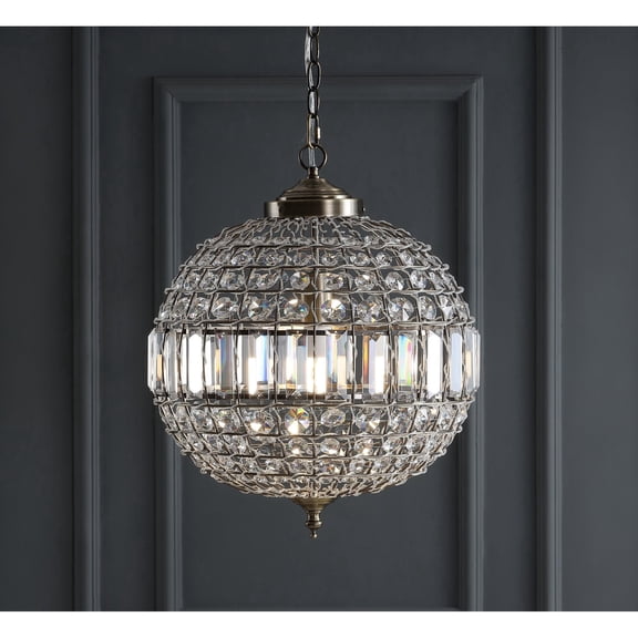 JONATHAN Y Georgina 16" Crystal/Metal LED Pendant Pendant, Antique Brass