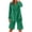 Green, variant on Women's 2 Piece Cotton Linen Set Casual Long Sleeve Button Down V Neck Shirt & Drawstring Shorts with Side Pockets Loose Loungewear Outfits Wine XXXL