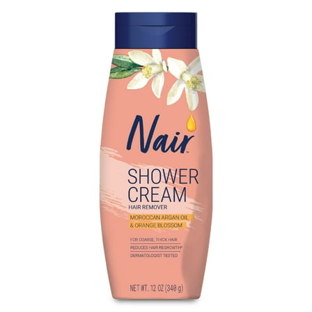 Nair Shower Cream Hair Remover, Moroccan Argan Oil & Orange Blossom, Body Hair Removal Cream, 12 oz