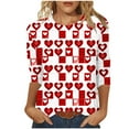 thumbnail image 2 of Mceream Womens 3/4 Sleeve Crew Neck T-Shirts Causal Dressy Oversized Valentina's Day Spring Shirts Love Heart Raglan Tops Tunic Top Loose Fit Graphic Tee Plus Size Camisas De San Valentin Mujer Red L, 2 of 5