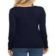 thumbnail image 3 of Women Spring T-Shirt Solid Color Ribbed Henley Neck Long Sleeve Slim-fitting Pullover for Girls Autumn, 3 of 4