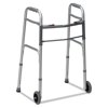 DMI Two-Button Release Folding Walker with Wheels, Silver/Gray, Aluminum, 32-38"H