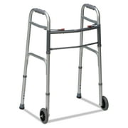 DMI Two-Button Release Folding Walker with Wheels, Silver/Gray, Aluminum, 32-38"H