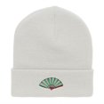 thumbnail image 5 of Foldable Fan Embroidered 12 Inch Long Knitted Beanie - White OSFM, 5 of 5