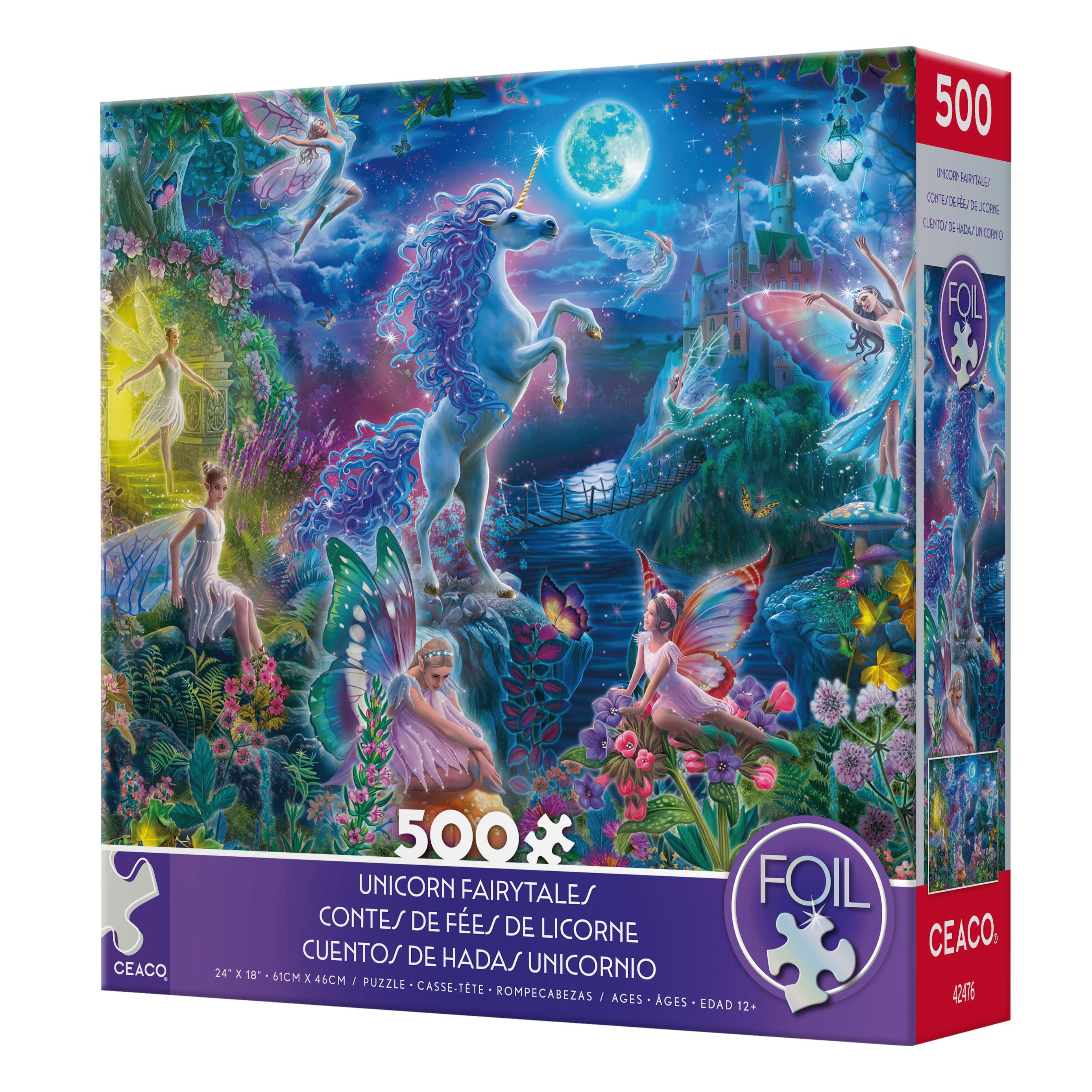 Ceaco 500-Piece Foil Unicorn Fairytales Interlocking Jigsaw Puzzle