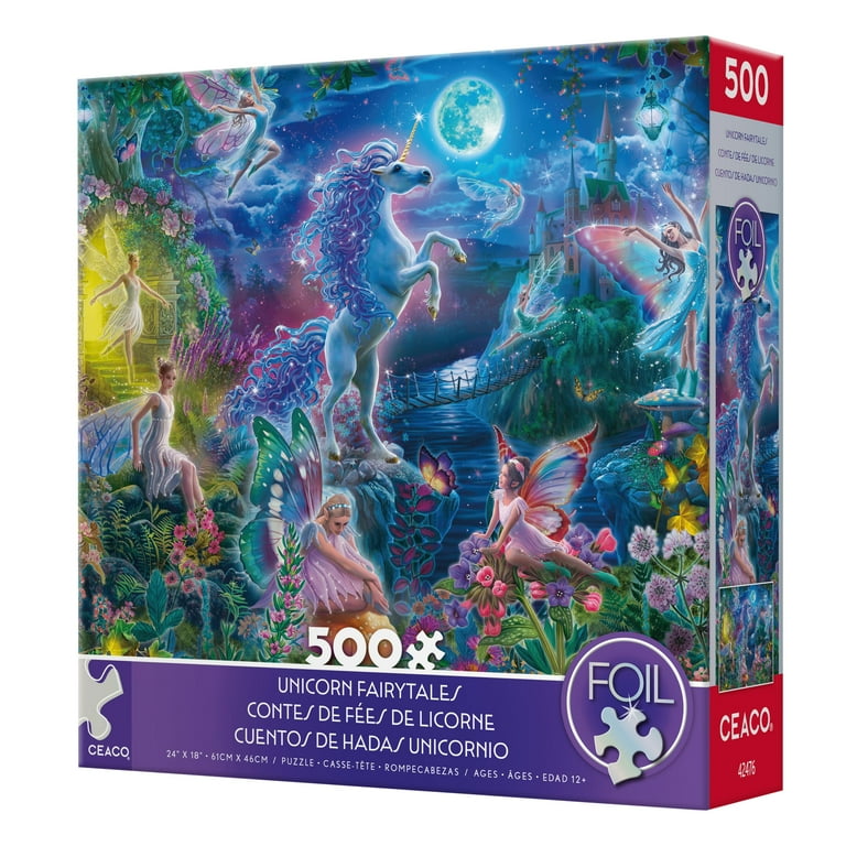 Ceaco 500-Piece Foil Unicorn Fairytales Interlocking Jigsaw Puzzle
