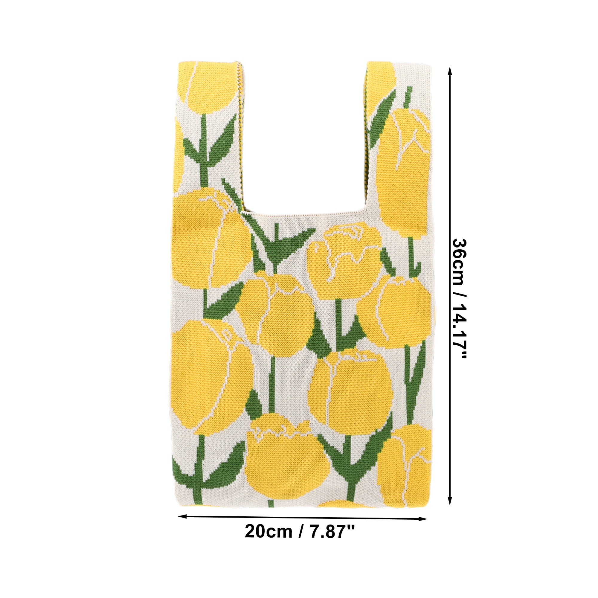 Unique Bargains Reusable Mesh Net Grocery Tote Bags Yellow Green Beige 14.17"x7.87"