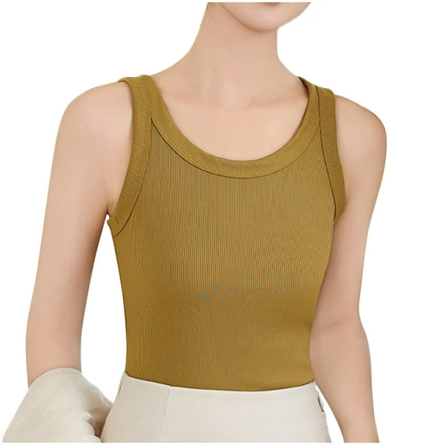 Timegard Womens Tank Top Ribbed Round Neck Sleeveless Top Fitting Comfy Going out Top Casual Summer