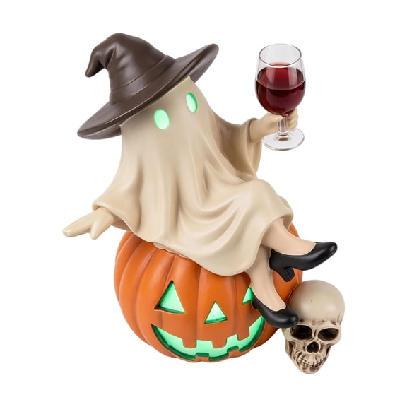 Halloween Ghost Figurine Resin Witch Hat Statue With Pumpkin Wine Glass And Skull For Tabletop Mantel Shelf Desk And Indoor Fall Decor multicolor
