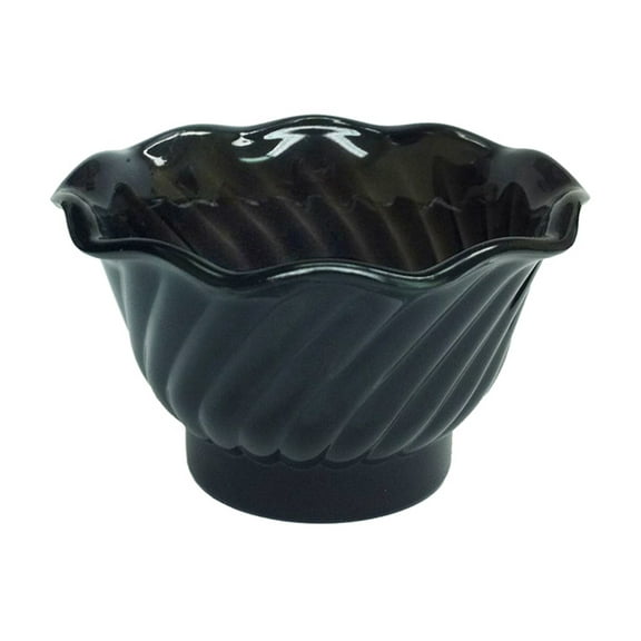 Excellante 5 oz plastic swirl dessert dish, black, comes in dozen