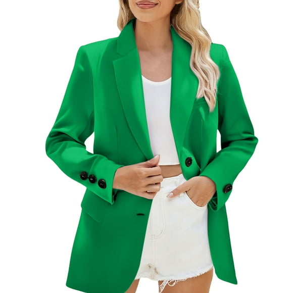 ManxiVoo Women's Tailored Blazer Jacket Single Breasted Long Sleeve Lightweight Work Wear for Business Casual XL Size Green