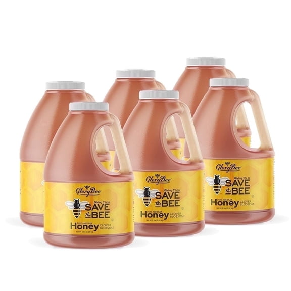 GloryBee Save the Bee Clover Honey, 6/5 lb jugs, Kosher, Non GMO Verified, and True Source Certified, 5lb Honey