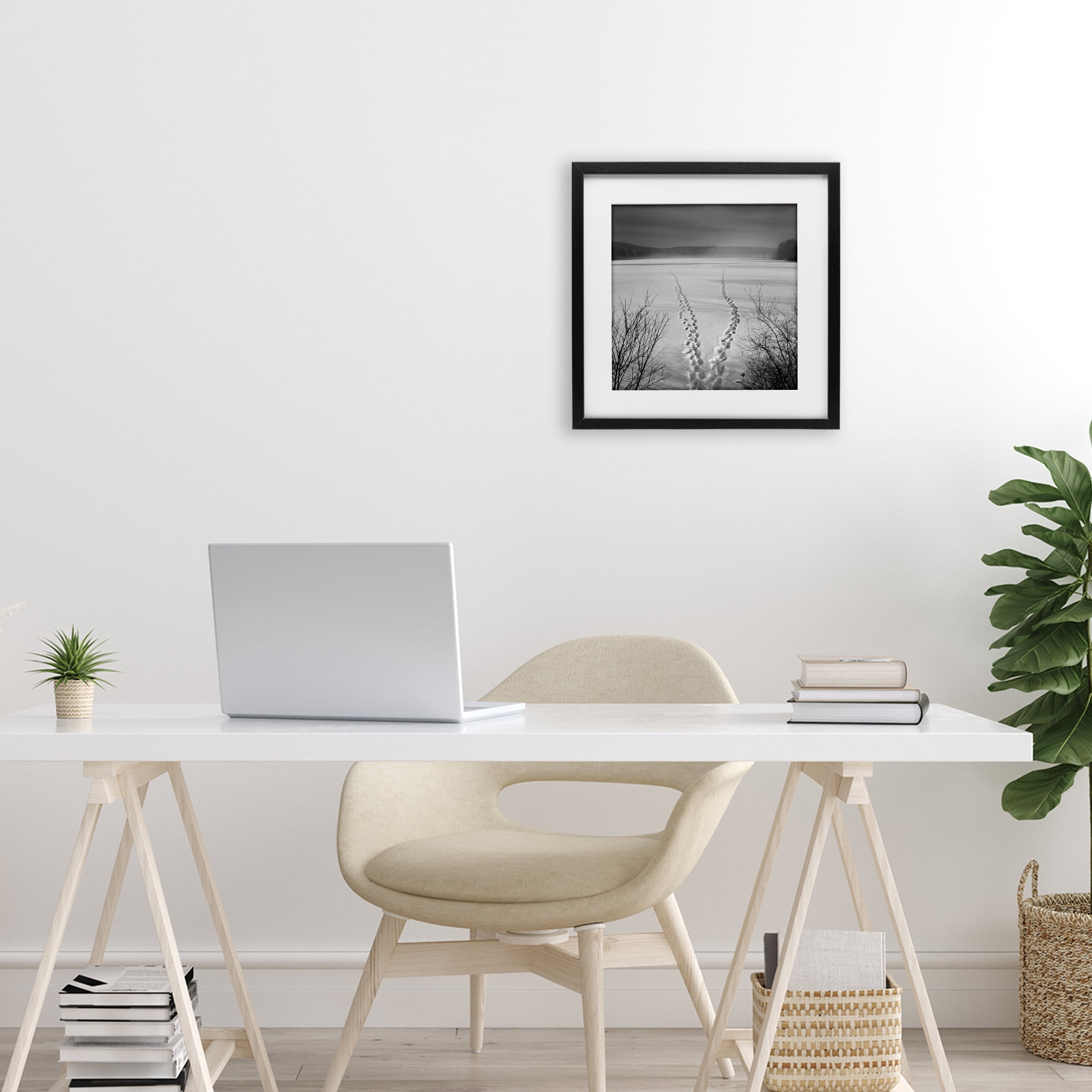Stupell Industries Snowstep Tracks Across Frozen Lakes Black Framed Print Under Glass, design by Chip Forelli