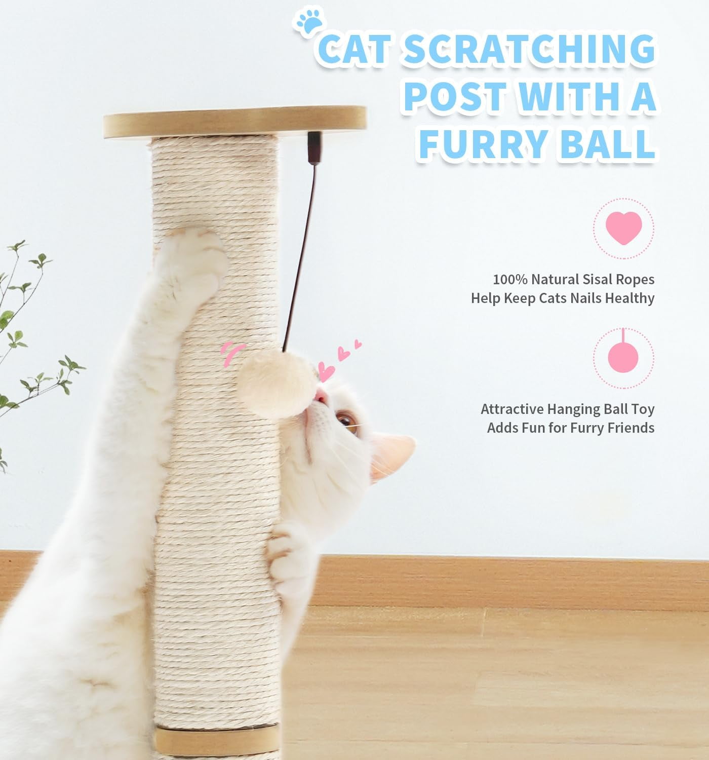 s 32 Inch Tall  Scratching Post with Interactive Ball Track and Sisal Rope for Indoor Cats