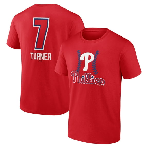Men's Trea Turner Red Philadelphia Phillies Fastball Player Name & Number T-Shirt