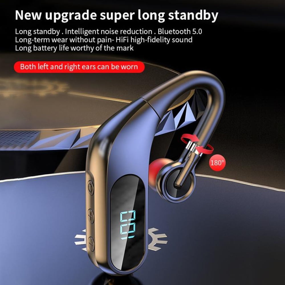 Bluetooth Earpiece,True Wireless Bluetooth Single Earbud with Microphone Noise Cancelling Waterproof Ear-Hook Ear Plug Sport Headset for Cell Phone