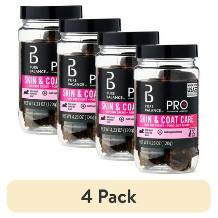(4 pack) Pure Balance Pro+ Skin & Coat Care Dog Soft Chews, 4.23 oz, 30 Count