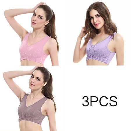 

QWZNDZGR 3pcs/set Push Up Bras for Women Lace Solid Color Cross Side Buckle Wireless Plus Size Women Sleep Bra Soft Bralette Top