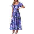 thumbnail image 4 of INSPIRAR CHIC Vestido Maxi Boho de Manga Corta con Escote Corazón Floral para Mujeres L Azul Púrpura, 4 of 6