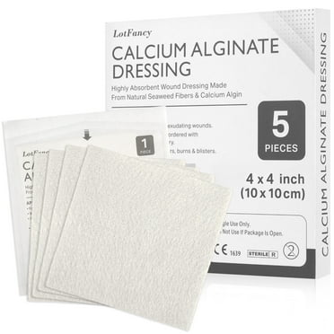 LotFancy Calcium Alginate Wound Dressing Pad, 4"x 4", 5 Pack, Super Absorbent Dressing,Non-Stick