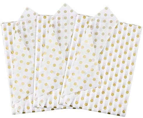 BUZIFU Tissue Paper Sheets 50 Sheets Gift Wrapping Tissue Paper,White Xmas Wrapping Paper,with Gold Polka Dots,Birthday Wrapping Paper Packing,Tissue Paper for DIY Crafts Gifts Present (20x28inch)