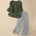 thumbnail image 2 of MDUKONU Women's Linen Embroidered Top and Wide Leg Pants Set for Everyday and Wear in Summer Dark Green L, 2 of 3