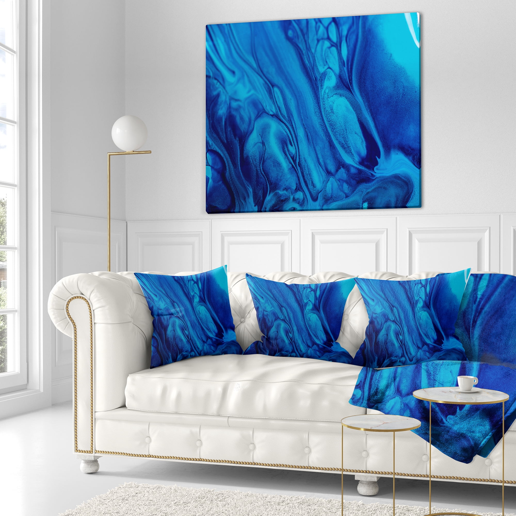 Designart Dark Blue Abstract Acrylic Paint Mix - Abstract Throw Pillow - 18x18